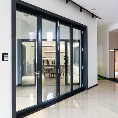 Two Way 6063 Aluminum Folding Door With Digital Handle Black Color Frame