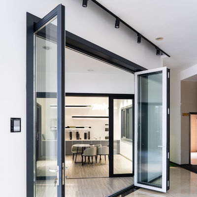 Two Way 6063 Aluminum Folding Door With Digital Handle Black Color Frame