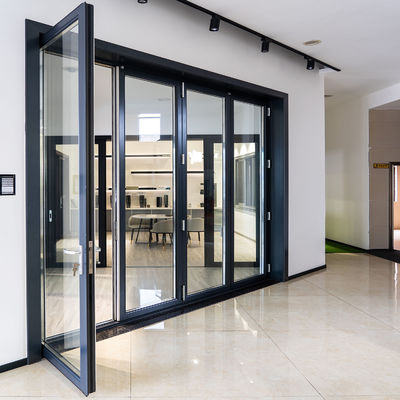 Two Way 6063 Aluminum Folding Door With Digital Handle Black Color Frame